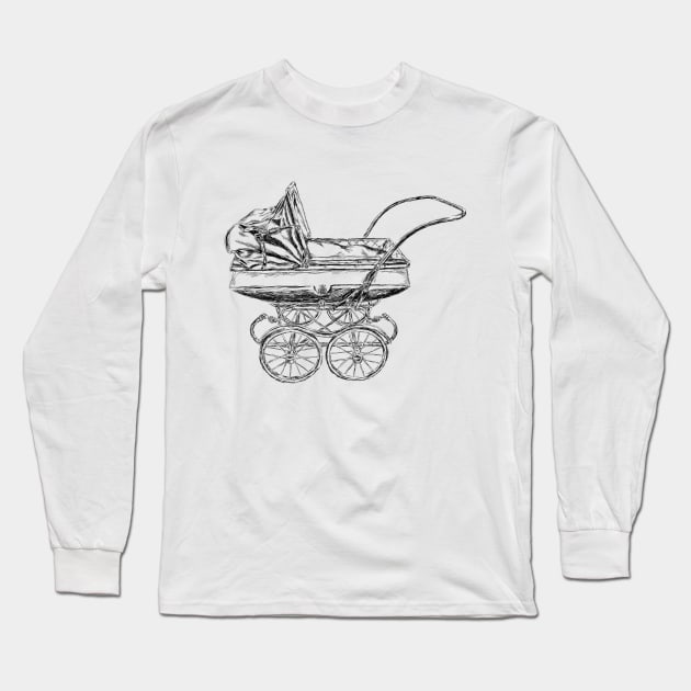 Vintage Baby Stroller Print Long Sleeve T-Shirt by rachelsfinelines